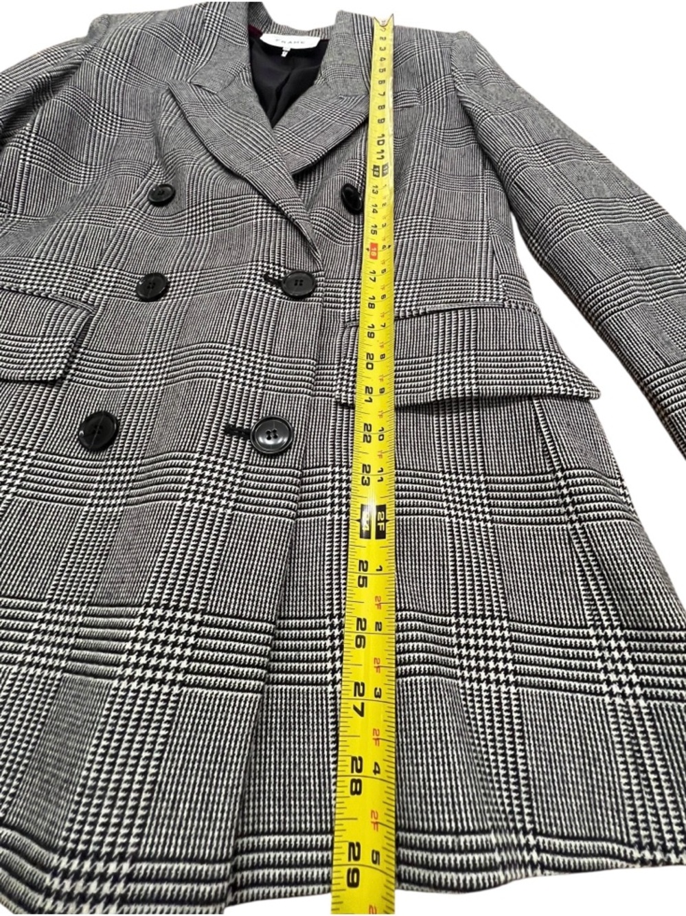 Frame Double Breasted Houndstooth Plaid Blazer in Noir Multi Size Medium - Picture 11 of 12